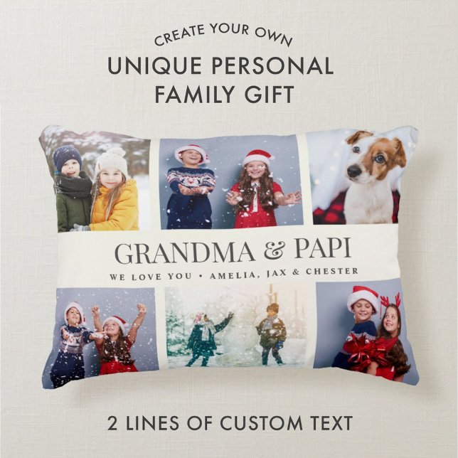 Custom Text Photo Collage Unique Family Keepsake  Decorative Cushion (Creator Uploaded)