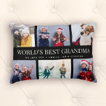 Custom Text Photo Collage WORLDS BEST GRANDMA Decorative Cushion<br><div class="desc">Modern family keepsake,  this custom text photo collage design makes a beautiful display for your favourite pictures of children,  grandchildren,  weddings,  or any other special occasion. Great gift for grandparents! 2 lines of fully customisable text.</div>