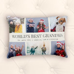 Custom Text Photo Collage WORLDS BEST GRANDMA Decorative Cushion<br><div class="desc">Worlds best Grandma! Modern family keepsake,  this custom text photo collage design makes a beautiful display for your favourite pictures of children,  grandchildren,  weddings,  or any other special occasion. Great gift for grandparents! 2 lines of fully customisable text.</div>