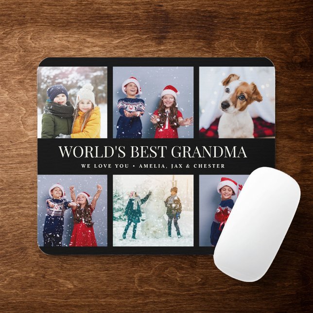 Custom Text Photo Collage WORLD'S BEST GRANDMA Mouse Mat (Creator Uploaded)