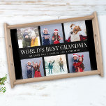 Custom Text Photo Collage WORLDS BEST GRANDMA Serving Tray<br><div class="desc">World's best grandma! Modern family keepsake,  this custom text photo collage design makes a beautiful display for your favourite pictures of children,  grandchildren,  weddings,  or any other special occasion. Great gift for grandparents! 2 lines of fully customisable text.</div>