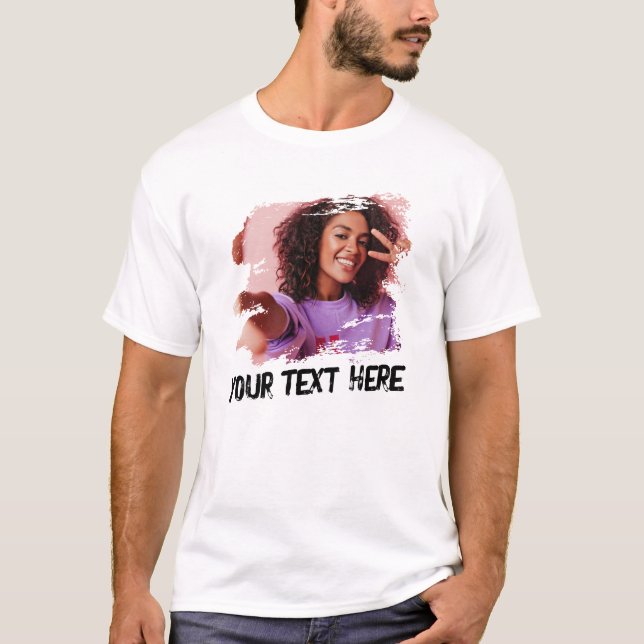 Custom Text Photo Cool Grunge T-Shirt (Front)