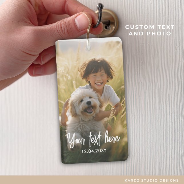 Custom Text Photo Keepsake Family Photo Key Ring (Personalize this with your photo and text. Design to match rectangular shaped keychain only.)