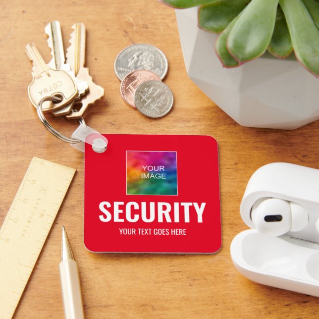 Custom Text Photo Logo Security Template Square Key Ring (Desk)