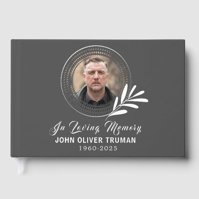 Custom Text Photo Memorial Funeral Leaves Guest Book (Front)