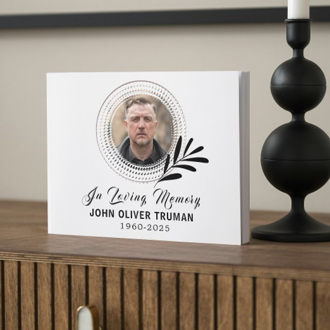 Custom Text Photo Memorial Funeral Leaves Guest Book (celebration of life guest books for memorial service forever in our hearts minimalist sympathy)