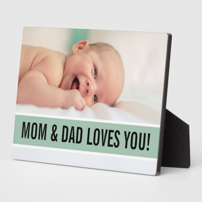 Custom Text & Photo Modern Mum & Dad Loves You  Plaque (Side)
