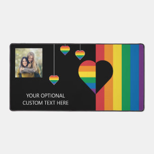 Custom Text & Photo Rainbow Hearts & Stripes Desk Mat
