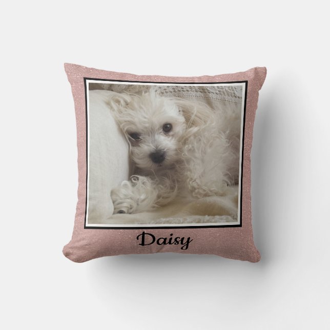 Custom Text & Photo / Rose Gold Blush Pink Glitter Cushion (Front)