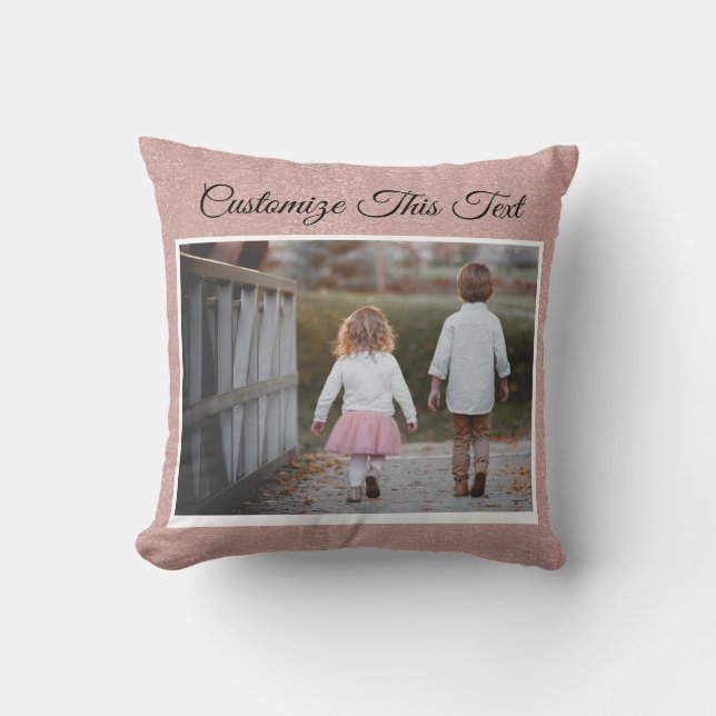 Custom Text/Photo/ Rose Gold Blush Pink Metallic Cushion (Front)