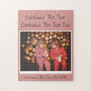 Custom Text/Photo/ Rose Gold Blush Pink Metallic Jigsaw Puzzle