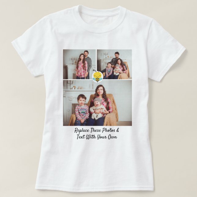 Custom Text Photos/ Yellow Black Bumble Bee T-Shirt (Design Front)