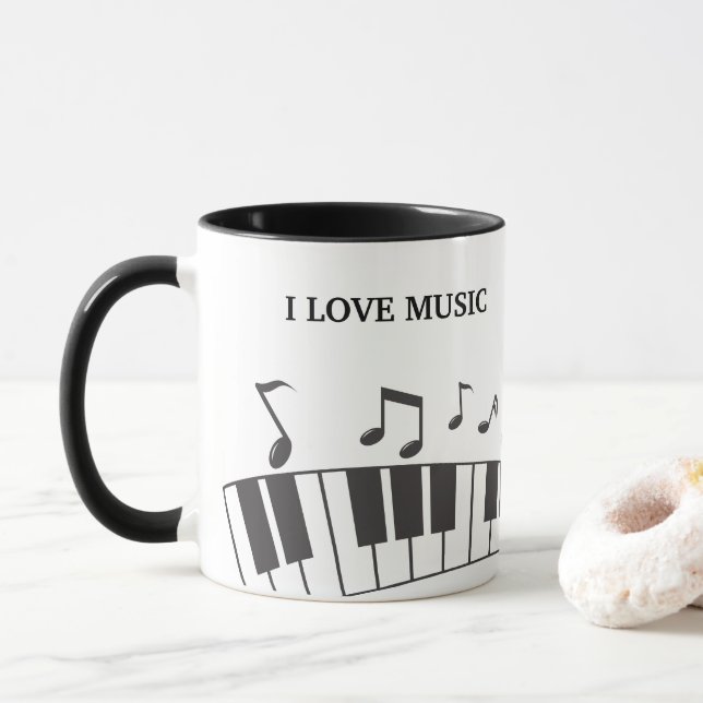 Custom Text Piano Keyboard Notes Mug (With Donut)