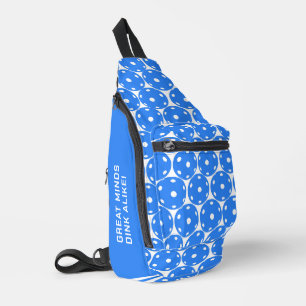 Custom text Pickleball: blue pickleballs on white Sling Bag
