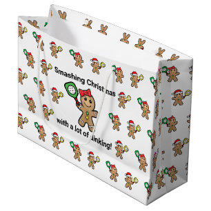 Custom text Pickleball Gingerbread people  Large Gift Bag