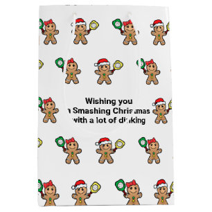Custom text Pickleball Gingerbread people  Medium Gift Bag