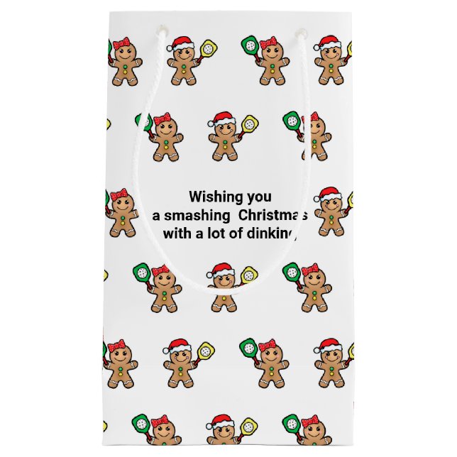 Custom text Pickleball Gingerbread people Small Gi Gift Bag (Front)