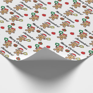 Custom text Pickleball Gingerbread people Wrapping Wrapping Paper