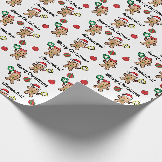 Custom text Pickleball Gingerbread people Wrapping Wrapping Paper (Corner)