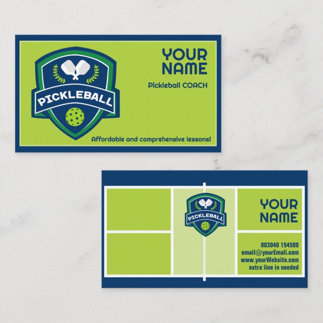Custom text Pickleball green and blue Business Card (Front/Back)
