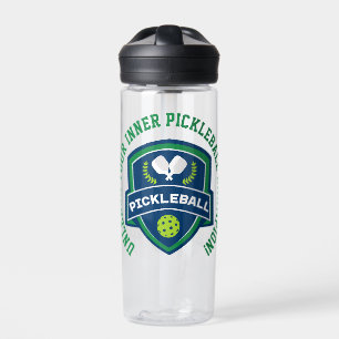 Custom text Pickleball green and blue Water Bottle