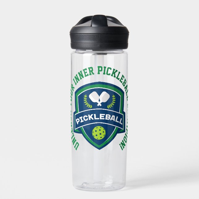 Custom text Pickleball green and blue Water Bottle (Front)