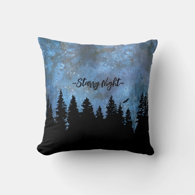 Custom Text Pine Forest Night Cushion (Front)