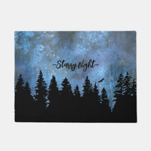 Custom Text Pine Forest Night Doormat