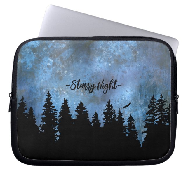 Custom Text Pine Forest Night Laptop Sleeve (Front)