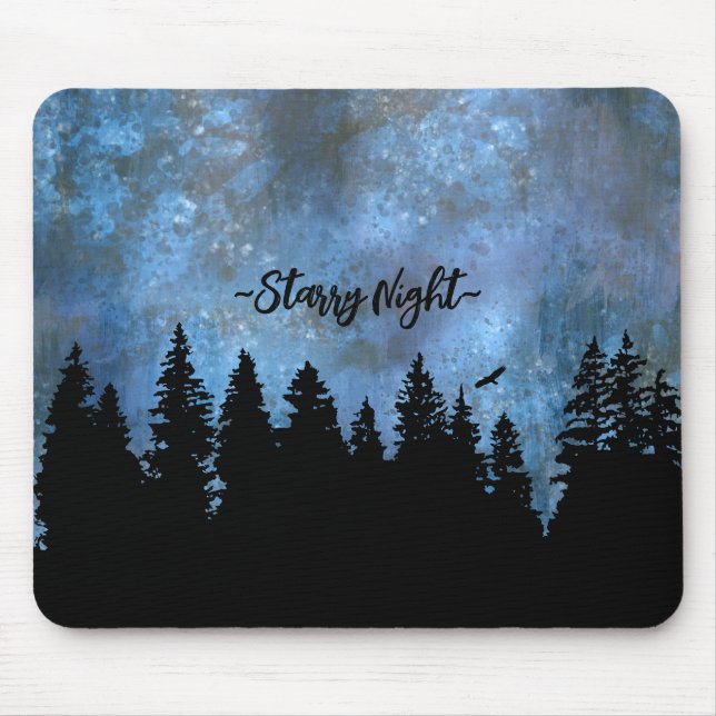 Custom Text Pine Forest Night Mouse Mat (Front)