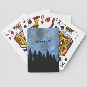 Custom Text Pine Forest Night Playing Cards