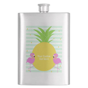 Custom Text Pineapple Flamingos Hip Flask