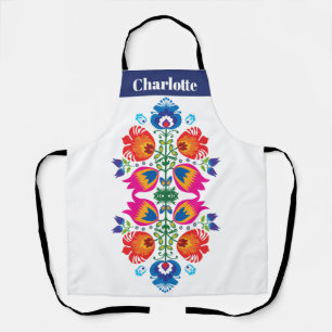 Custom text pink and orange folkloric apron