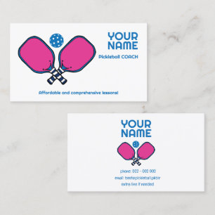 Custom text pink & blue Pickleball  Business Card