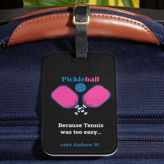 Custom text pink & blue Pickleball  Luggage Tag (Front Insitu 2)