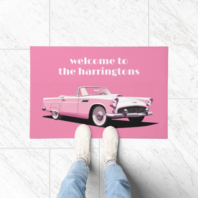 Custom Text Pink Classic Car Doormat (Indoor)
