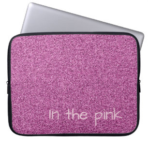 Custom text pink faux glitter laptop sleeve