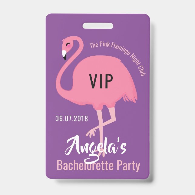 Custom Text Pink Flamingo badges ID Badge (Front)