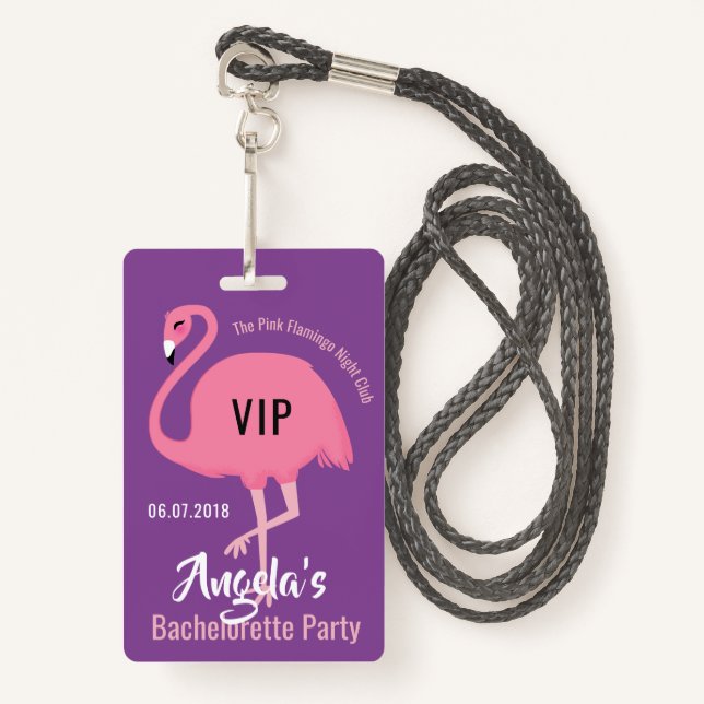 Custom Text Pink Flamingo badges ID Badge (Front with Lanyard)