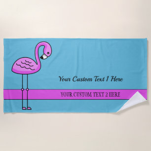 Custom text Pink Flamingo beach towel