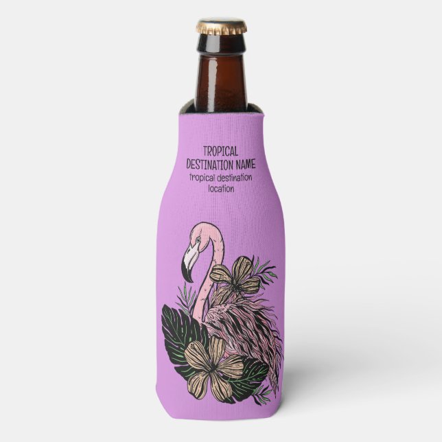 Custom Text Pink Flamingo Bottle Cooler (Bottle Front)