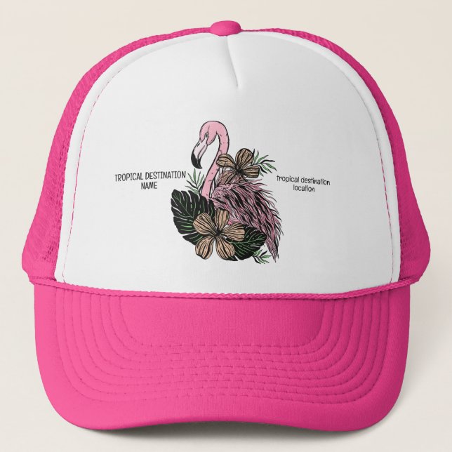 Custom Text Pink Flamingo Trucker Hat (Front)