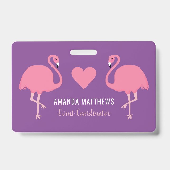 Custom Text Pink Flamingos badges ID Badge (Front)