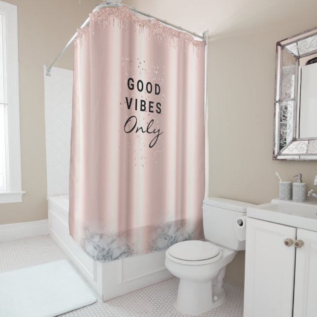 Custom Text Pink Glitter Drips Elegant Sleek Shower Curtain (In Situ)
