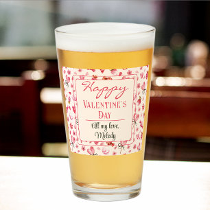 Custom Text, Pink Happy Valentine's Day Pint Glass