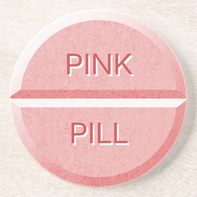 Custom Text Pink Pill Tablet Coaster (Front)