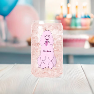 Custom Text Pink Poodle Can Glass
