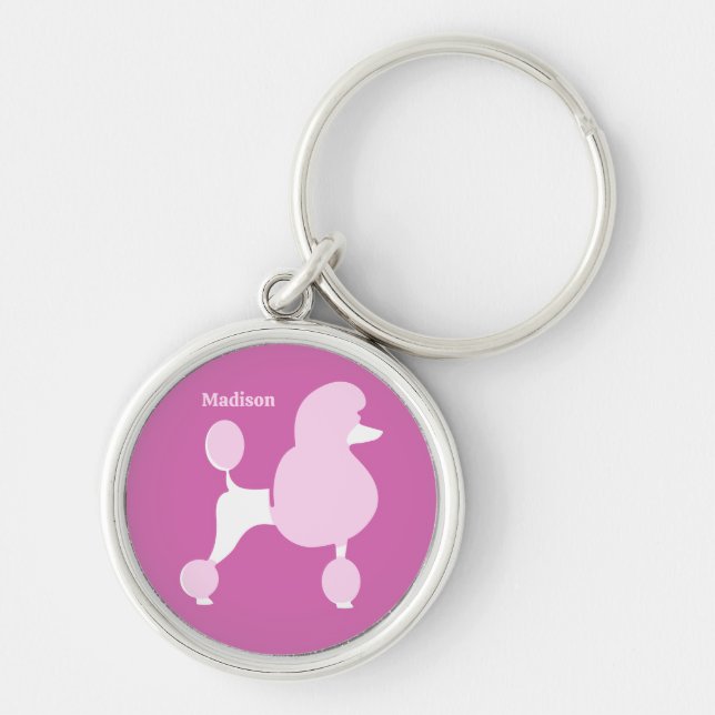Custom Text Pink Poodle Key Ring (Front)