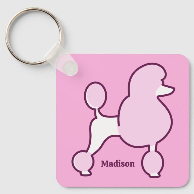 Custom Text Pink Poodle Key Ring (Front)