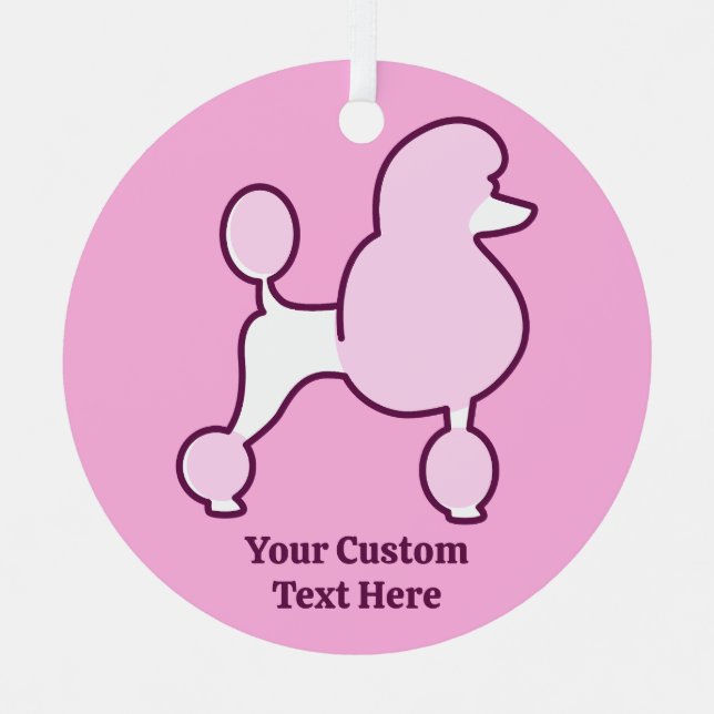 Custom Text Pink Poodle Metal Tree Decoration (Front)
